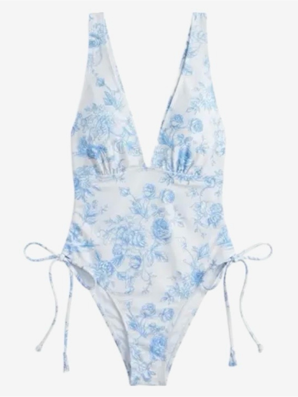 SHEIN White One-Piece Swimsuit with Light Blue Floral Print